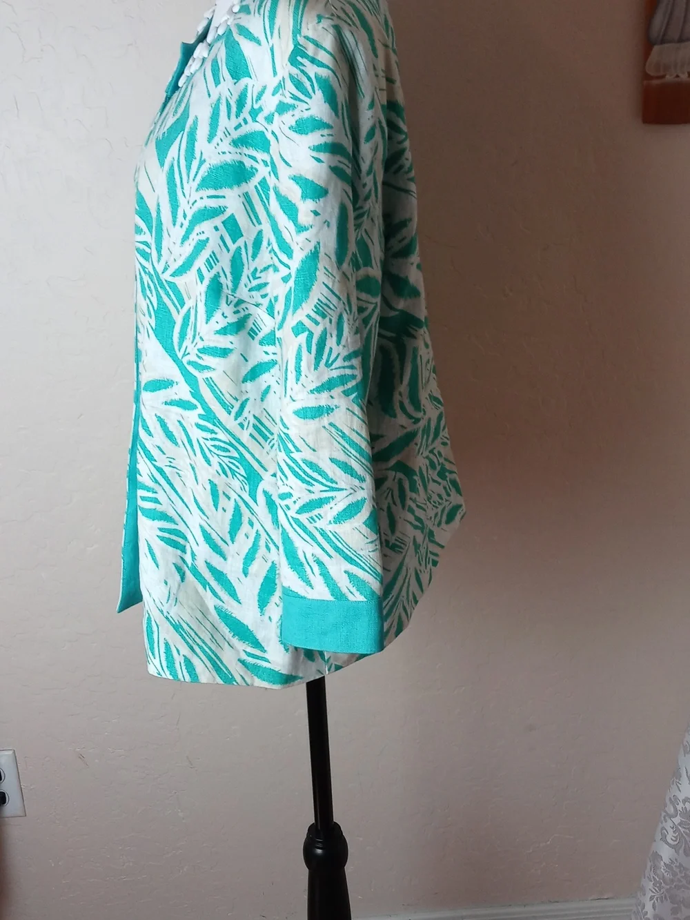 JM Collection Turquoise Linen Jacket - Picture 3 of 6